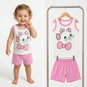 Cotton Jersey Sando & Short - Cat