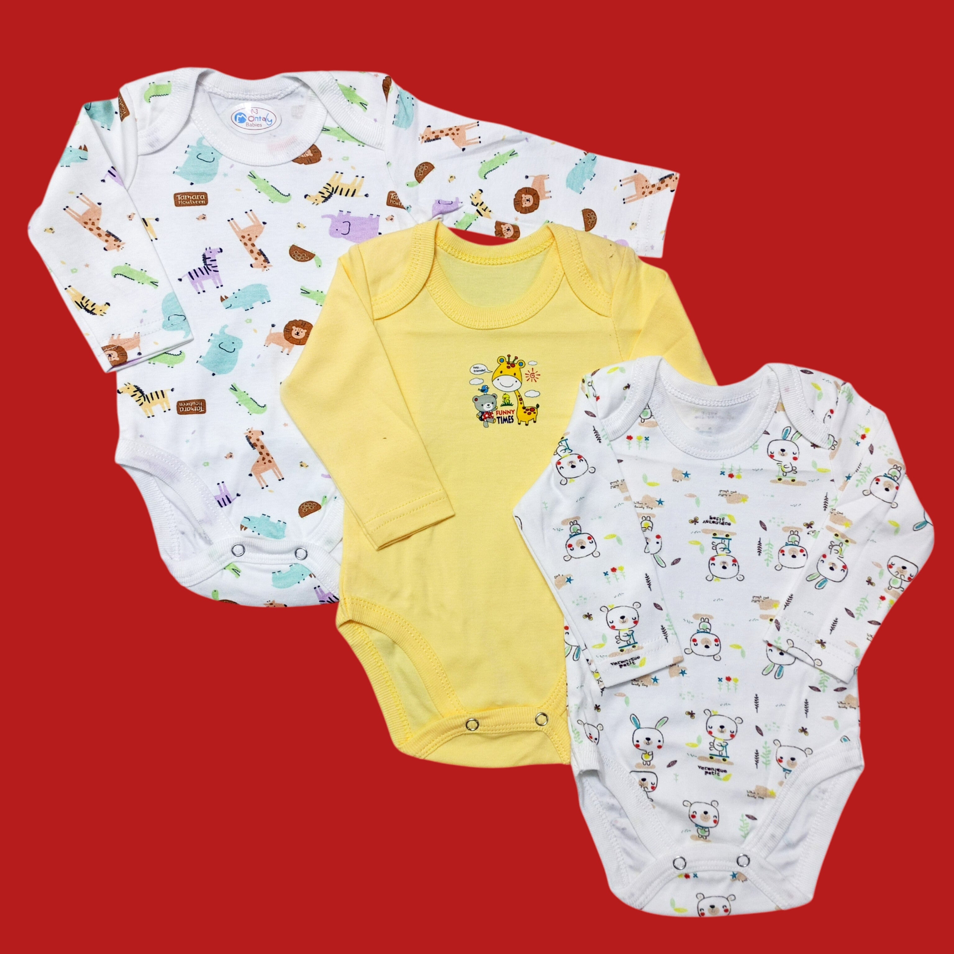 Pack of 3 Long Sleeve Bodysuits - Yellow