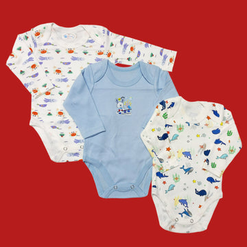 Pack of 3 Long Sleeve Bodysuits - Blue