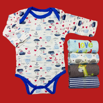 Pack of 5 Long Sleeve Bodysuits - Boys Mix Print