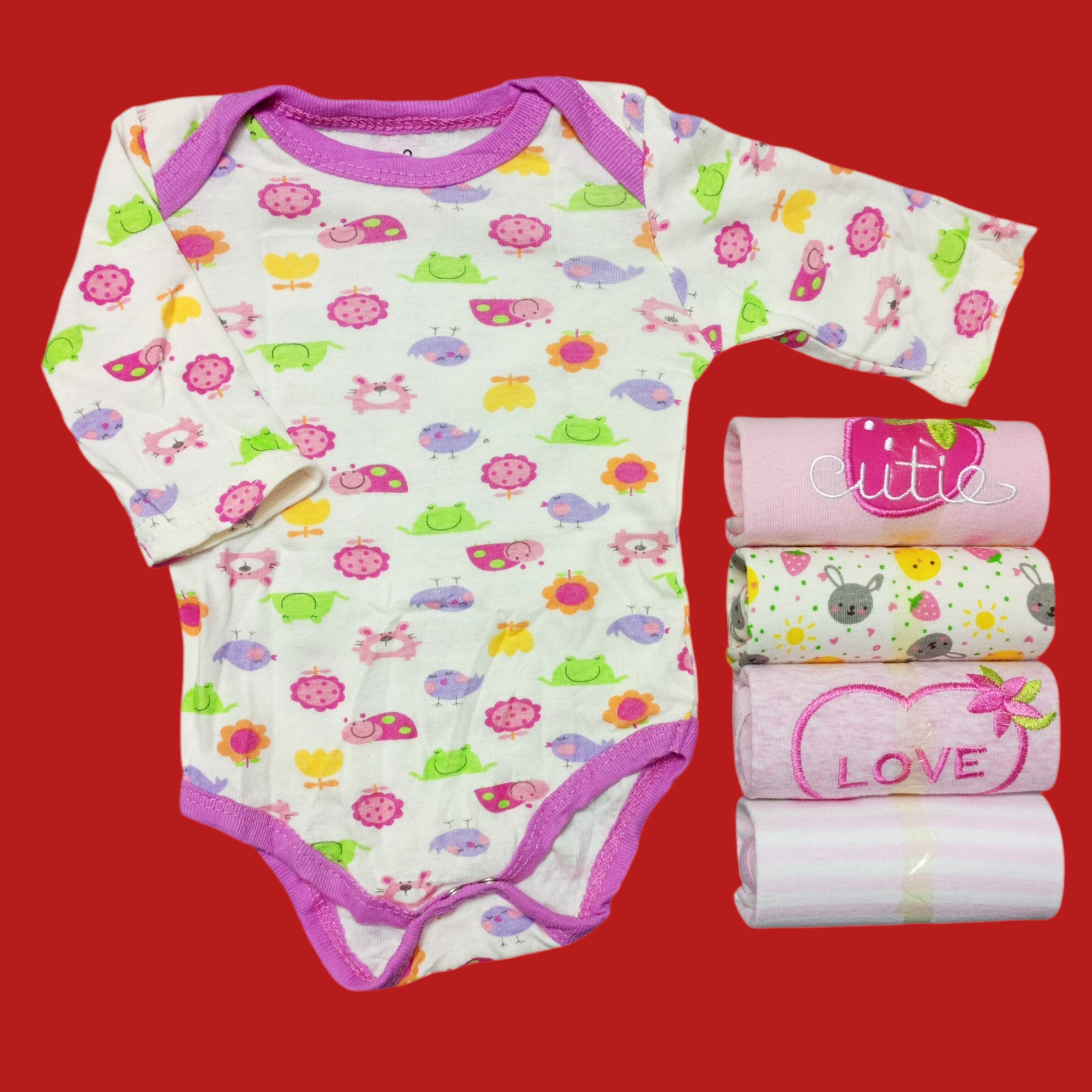 Pack of 5 Long Sleeve Bodysuits - Girls Mix Print