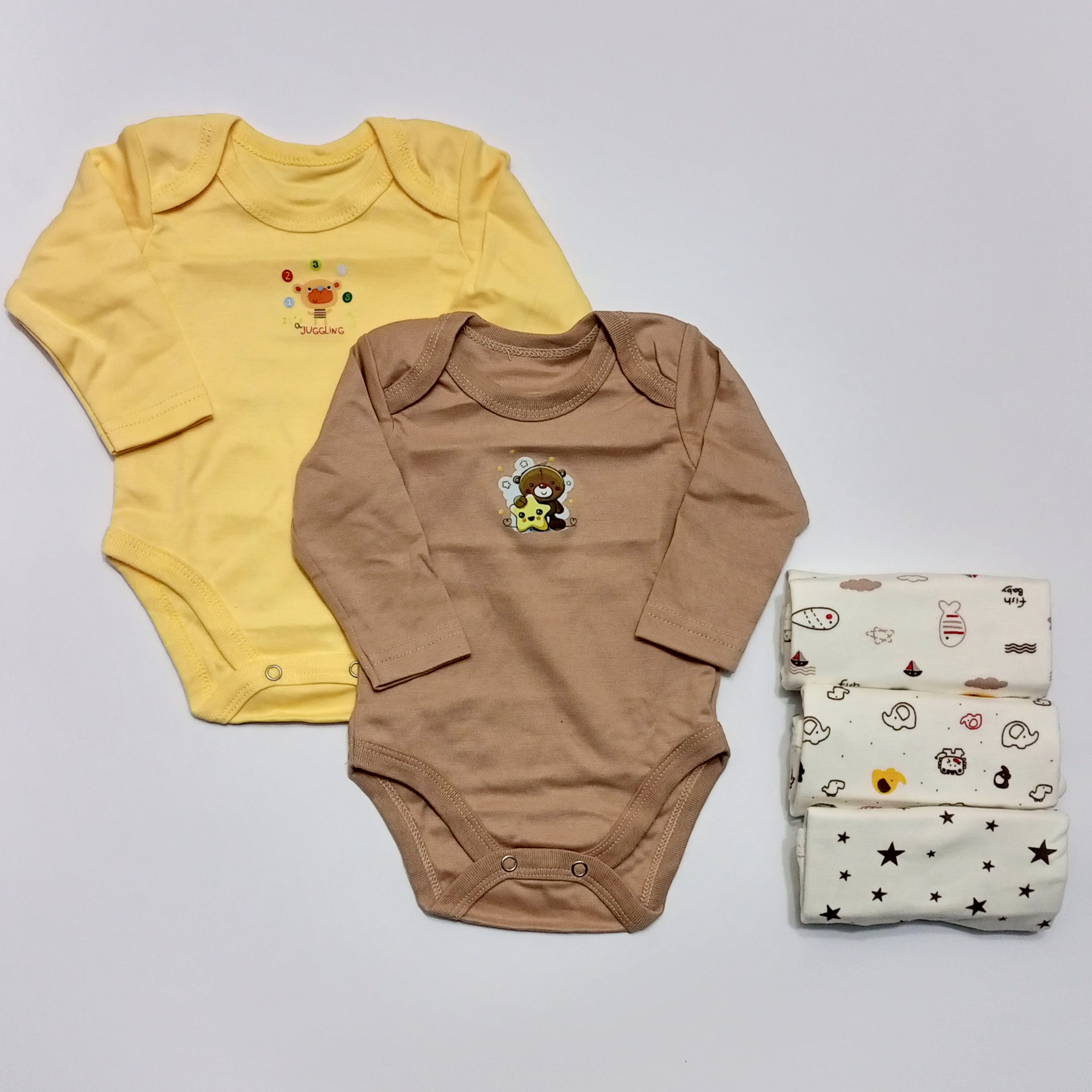 Pack of 5 Long Sleeve Bodysuits - Yellow