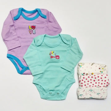 Pack of 5 Long Sleeve Bodysuits - Purple
