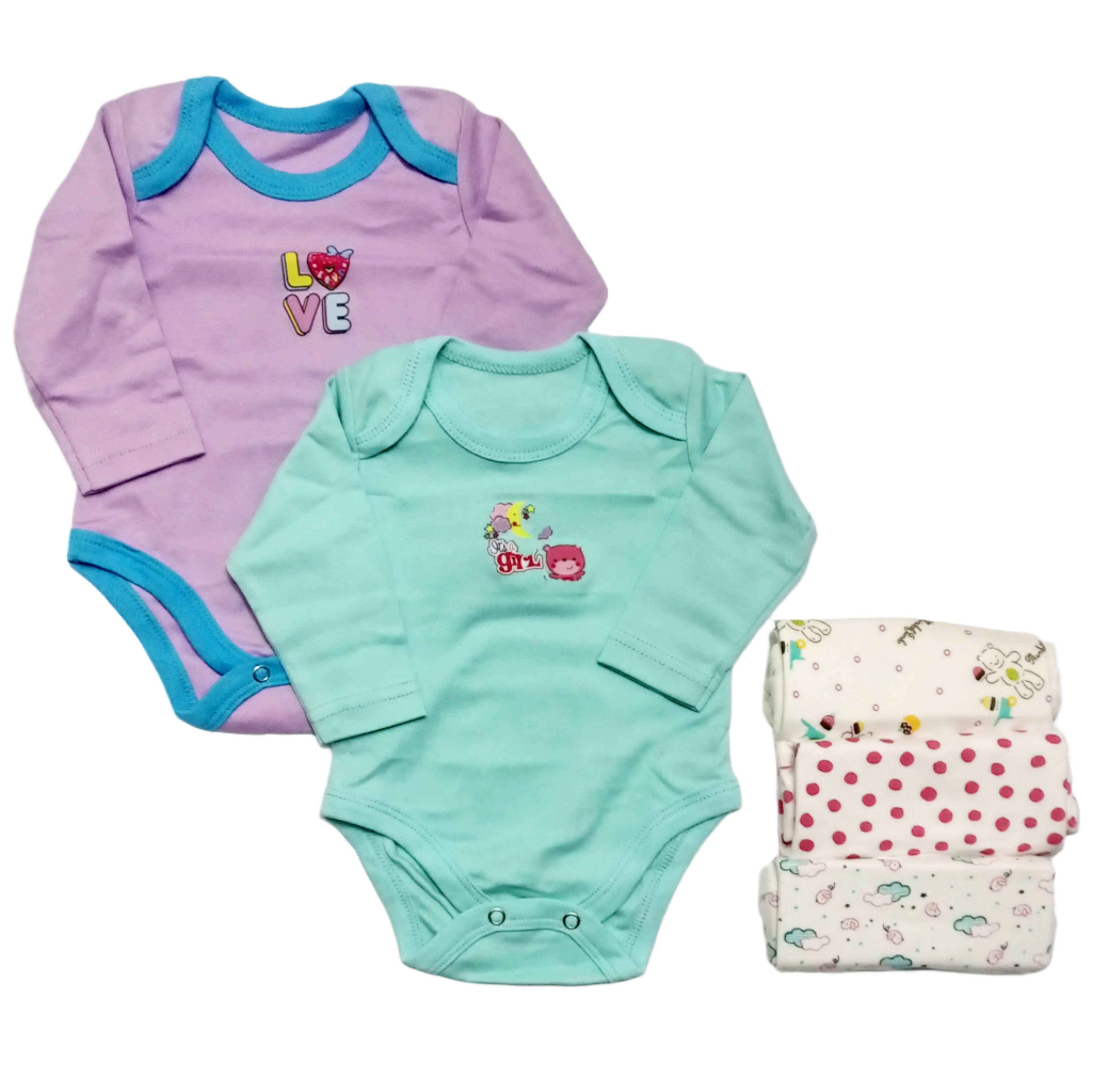 Pack of 5 Long Sleeve Bodysuits - Purple