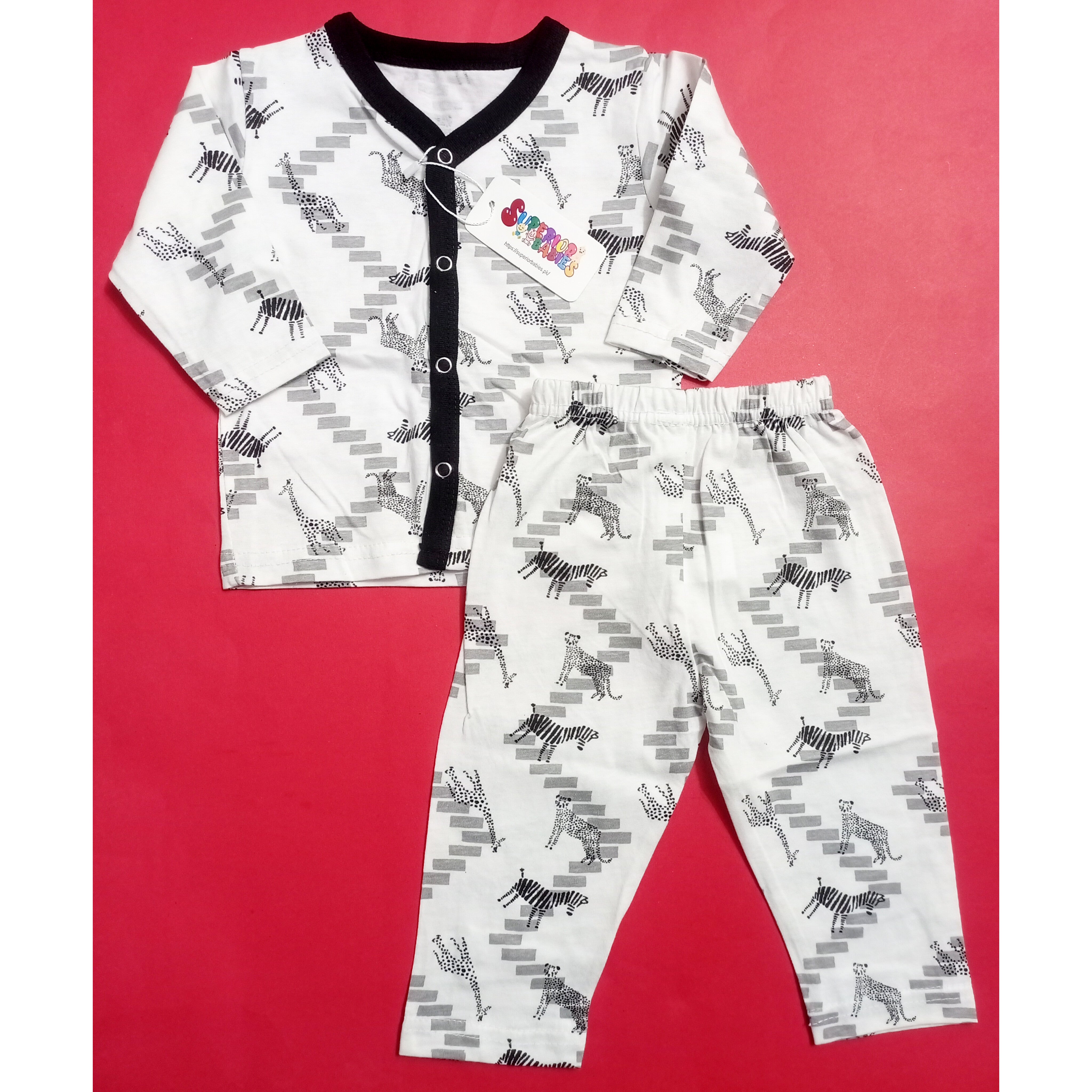Summer Night Suit - Design 25 - White Animals