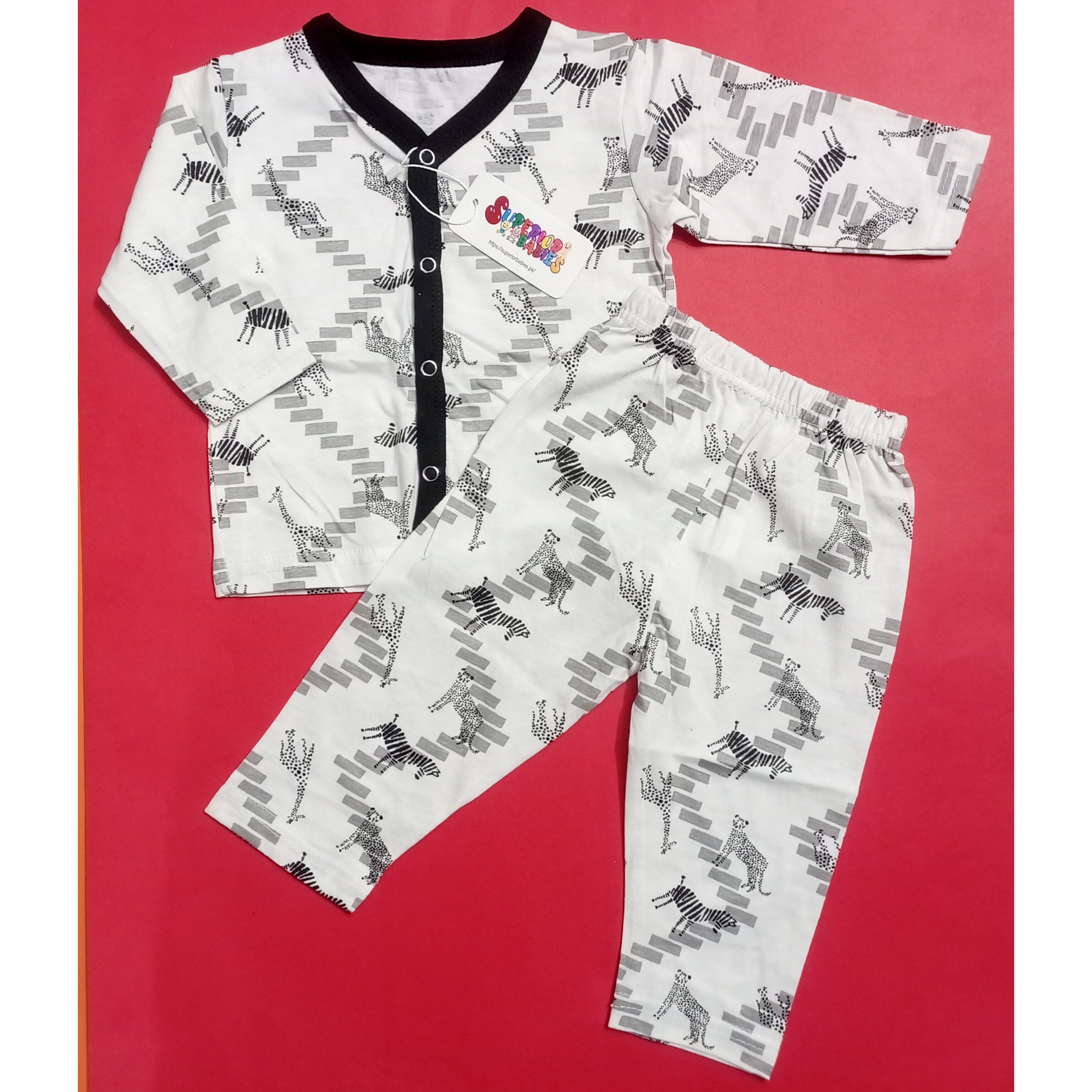 Summer Night Suit - Design 25 - White Animals