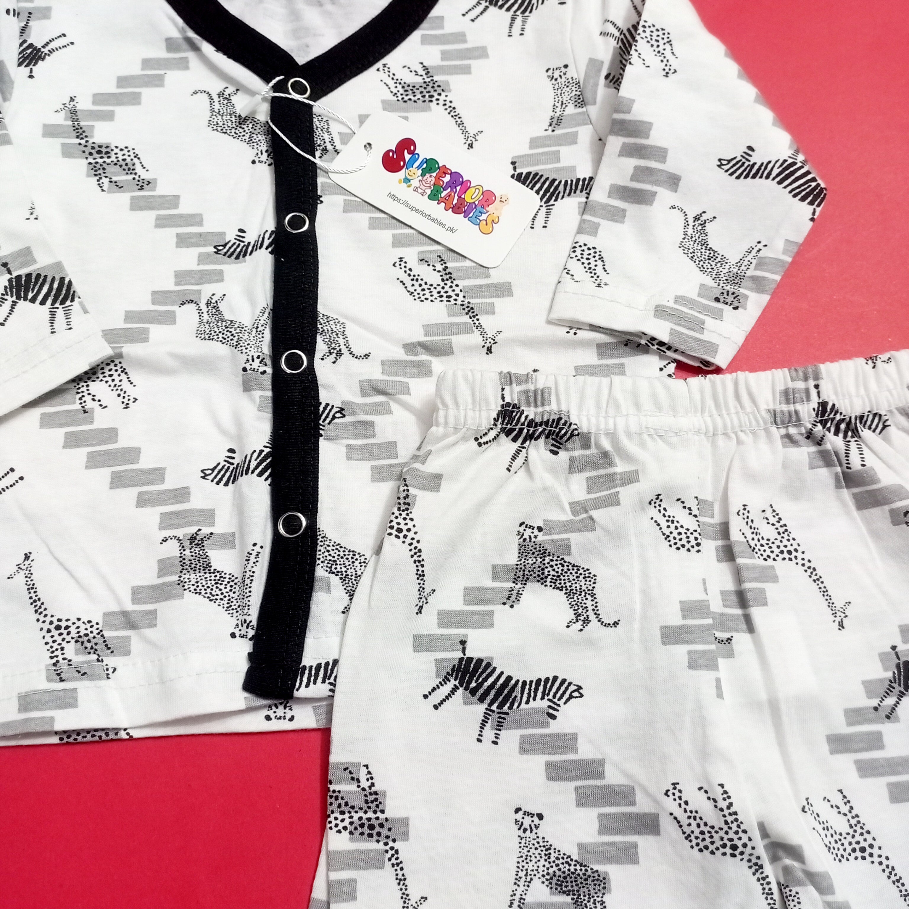 Summer Night Suit - Design 25 - White Animals