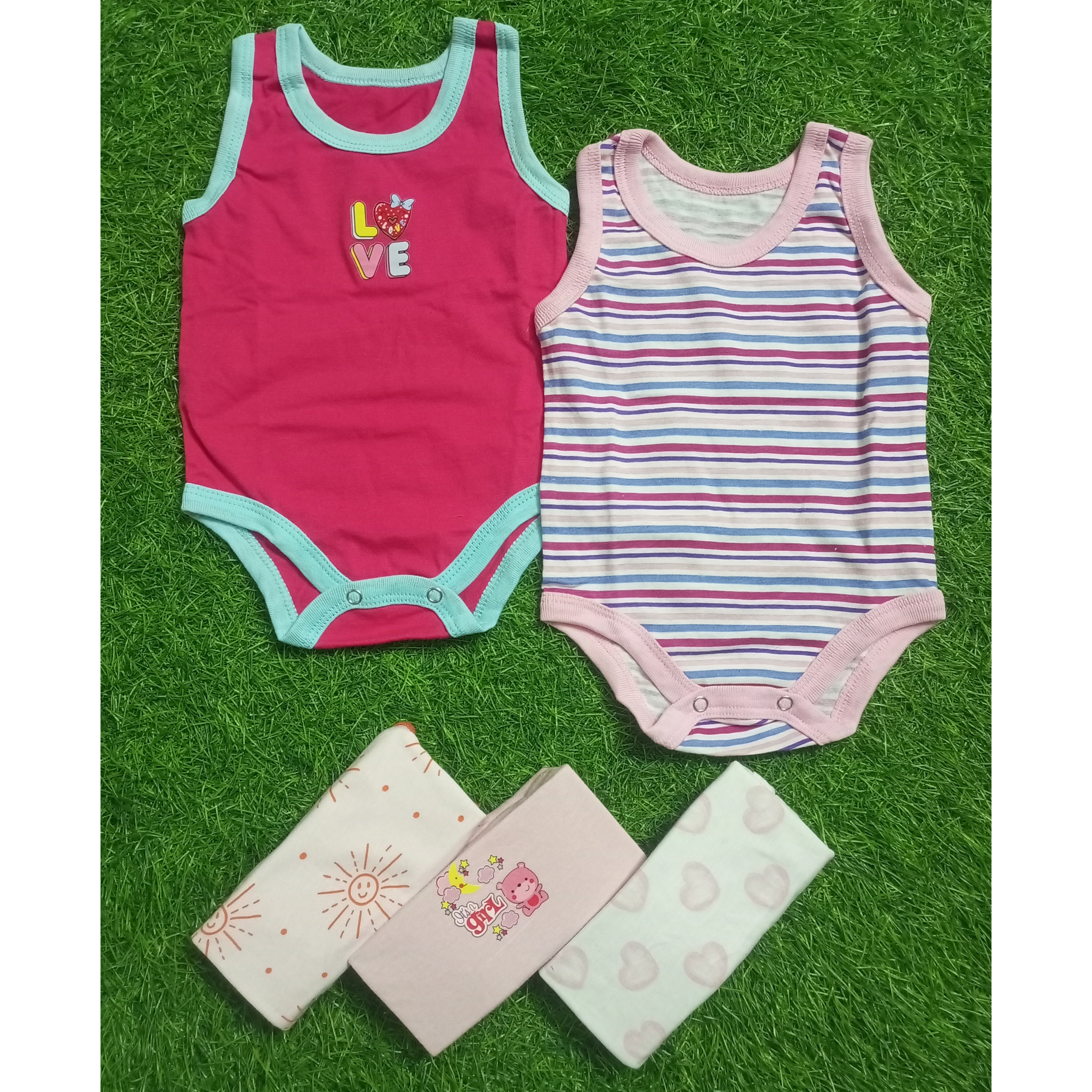 Pack of 5 Sleeve Less Bodysuits - Pink