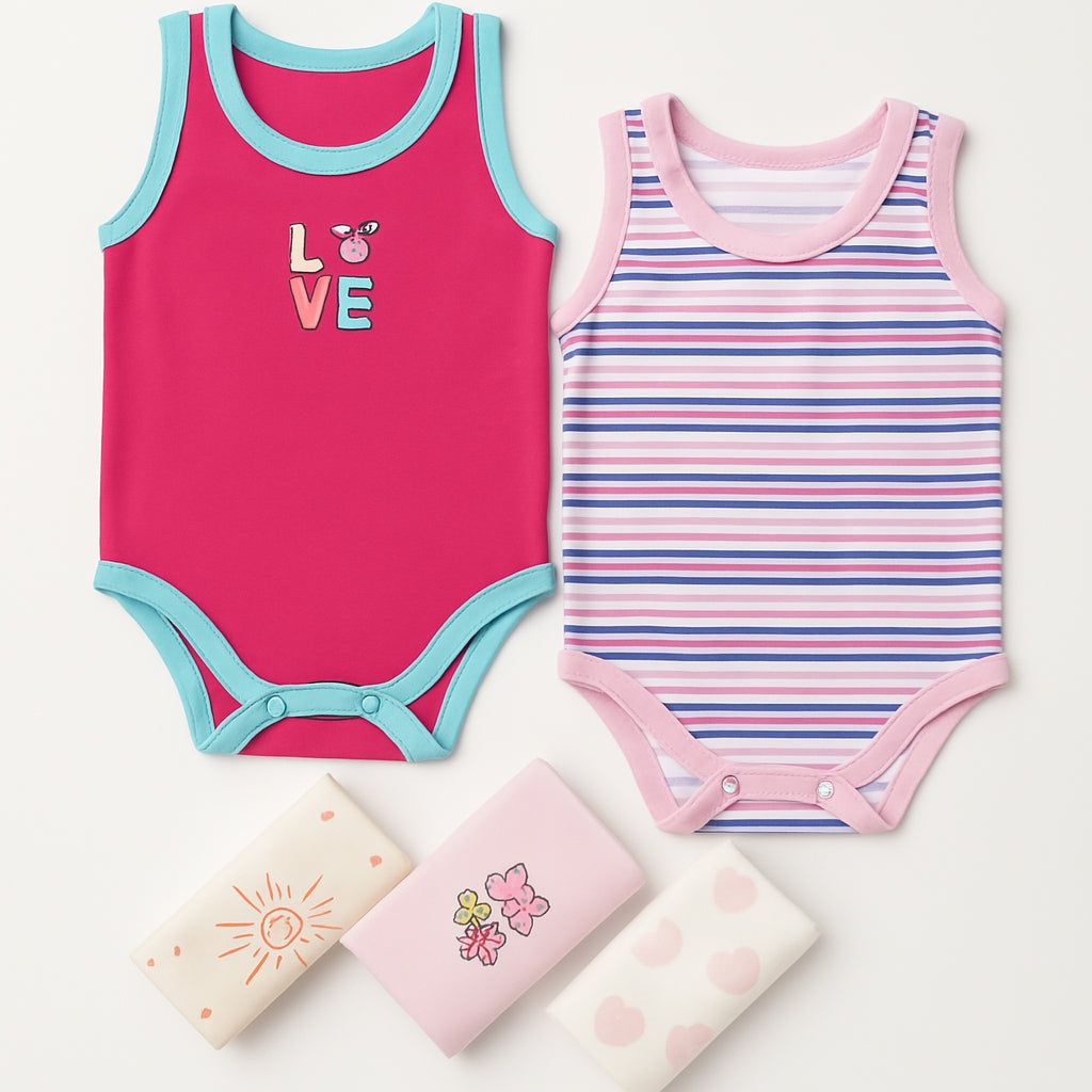 Pack of 5 Sleeve Less Bodysuits - Pink