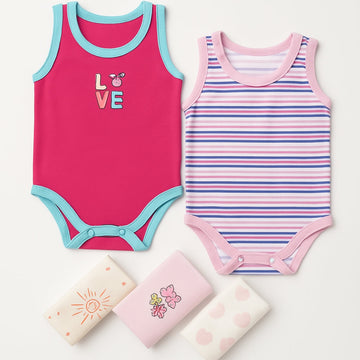 Pack of 5 Sleeve Less Bodysuits - Pink