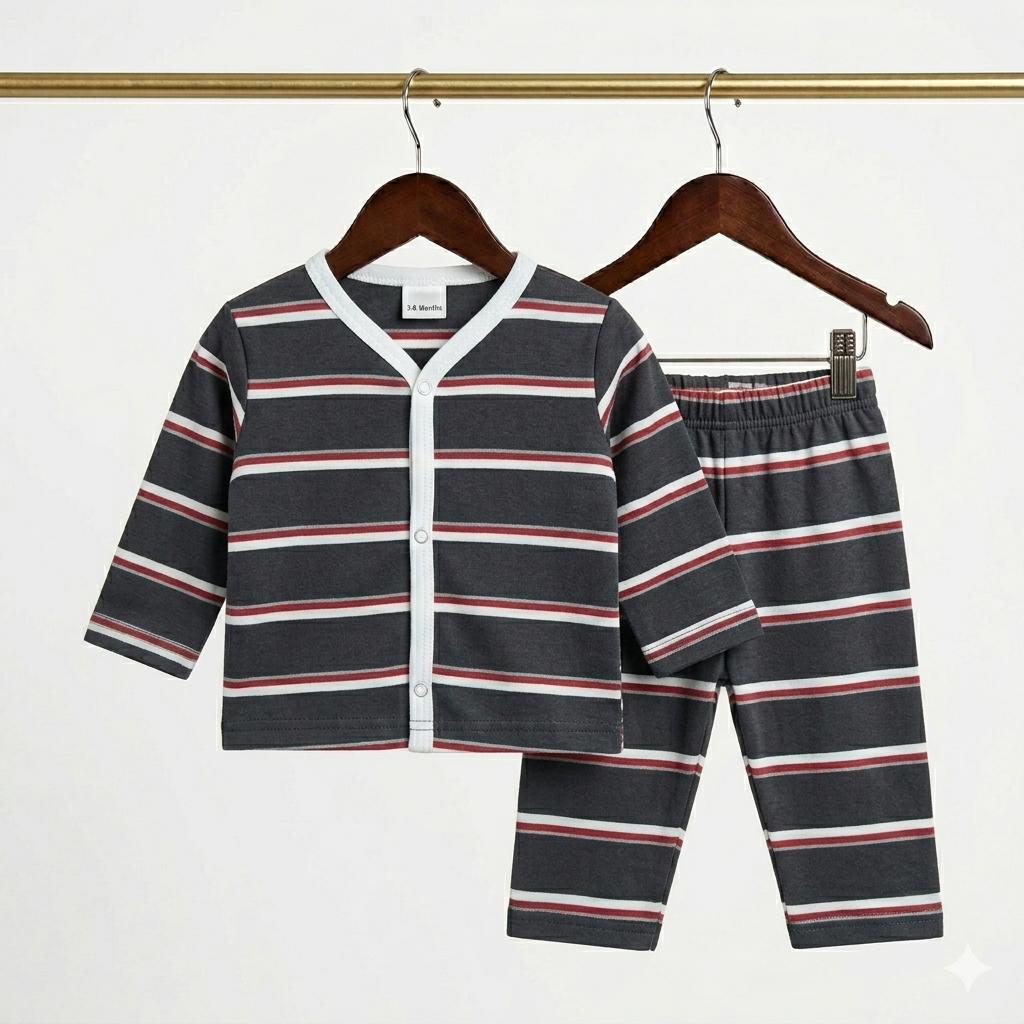 Summer Night Suit - Design 26 - Black & Red Lining