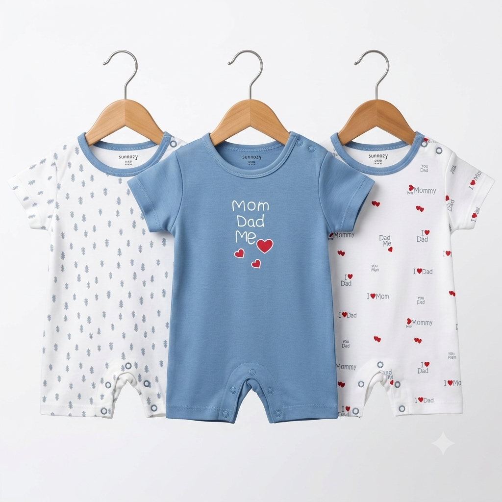 Short Leg Rompers - Blue - Mom & Dad