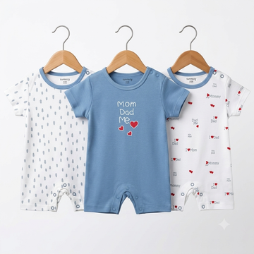 Short Leg Rompers - Blue - Mom & Dad