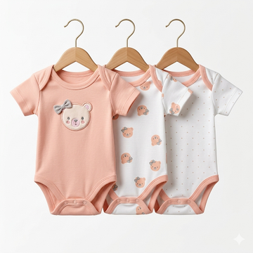 Pack of 3 Half Sleeve Bodysuits - Bear Peach