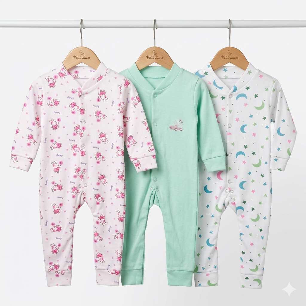 Pack of 3 Sleep Suits - Design 26 - Green