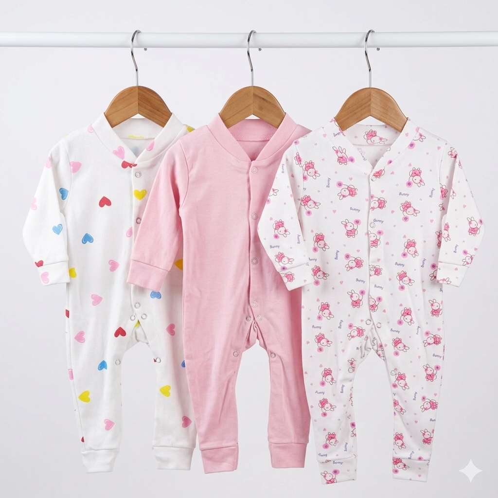 Pack of 3 Sleep Suits - Design 26 - Pink