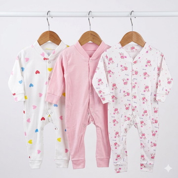 Pack of 3 Sleep Suits - Design 26 - Pink