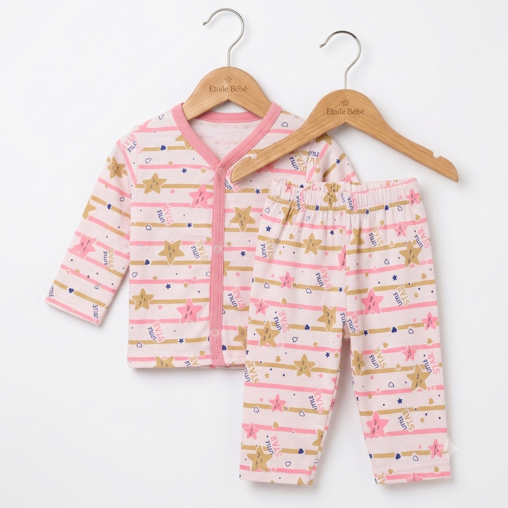 Summer Night Suit - Design 26 - Pink Stars