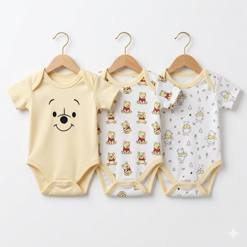 Pack of 3 Half Sleeve Bodysuits - Yellow Bear