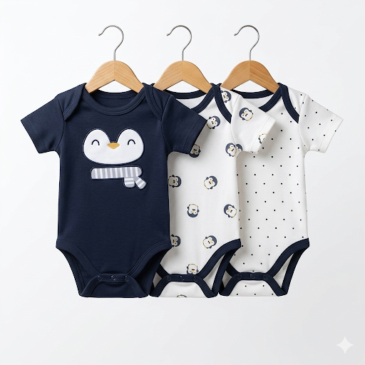 Pack of 3 Half Sleeve Bodysuits - Blue Penguin