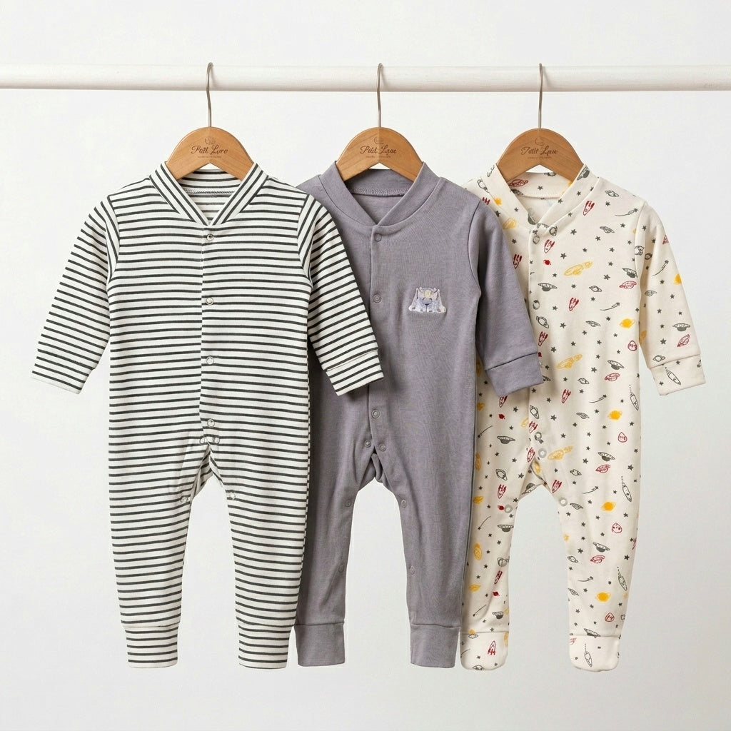 Pack of 3 Sleep Suits - Design 26 - Gray