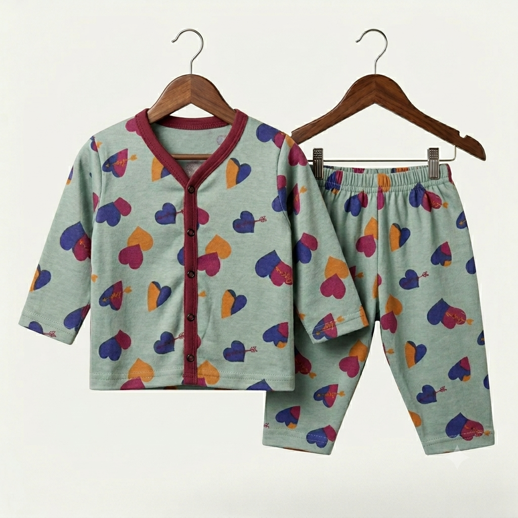 Summer Night Suit - Design 26 - Green Hearts
