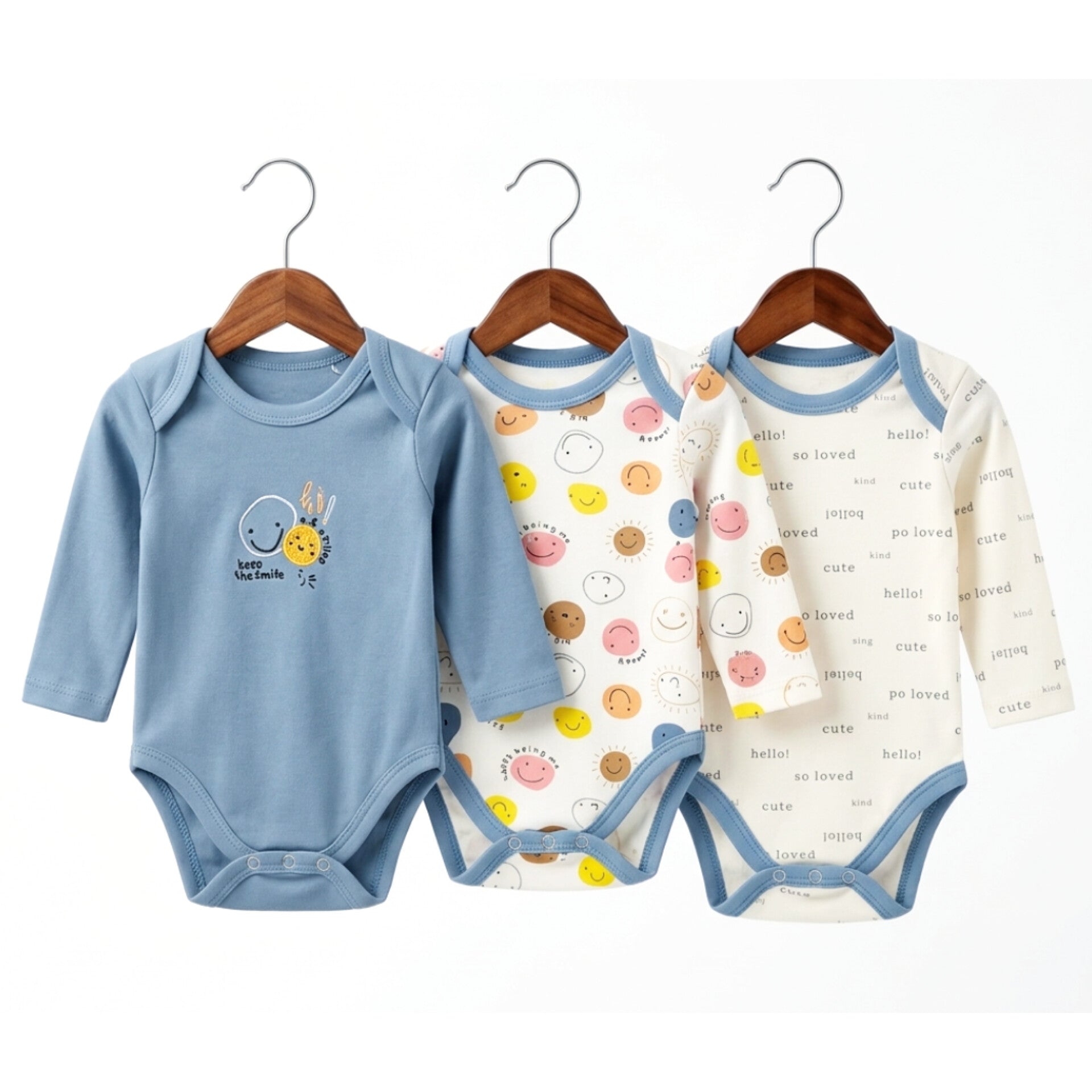 Pack of 3 Long Sleeve Bodysuits - Smiley