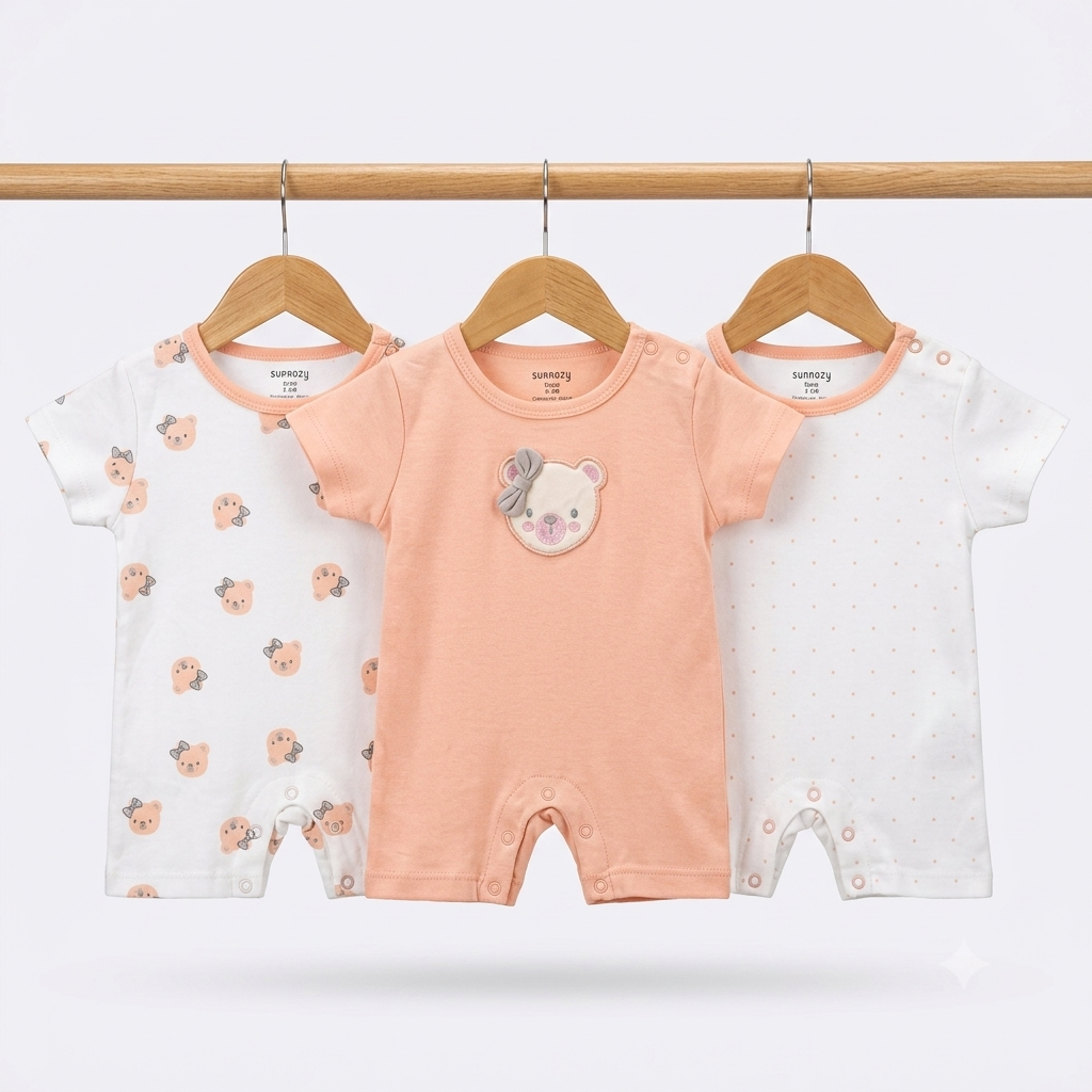 Short Leg Rompers - Peach - Bear & Bow