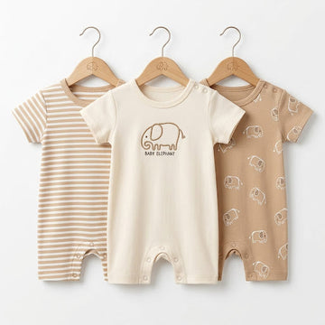 Short Leg Rompers - Brown - Elephant