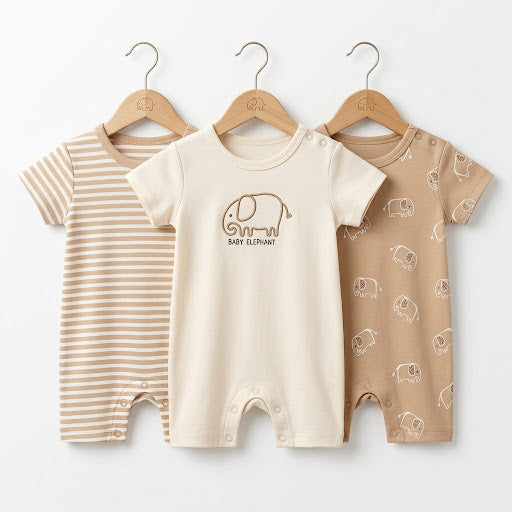 Short Leg Rompers - Brown - Elephant