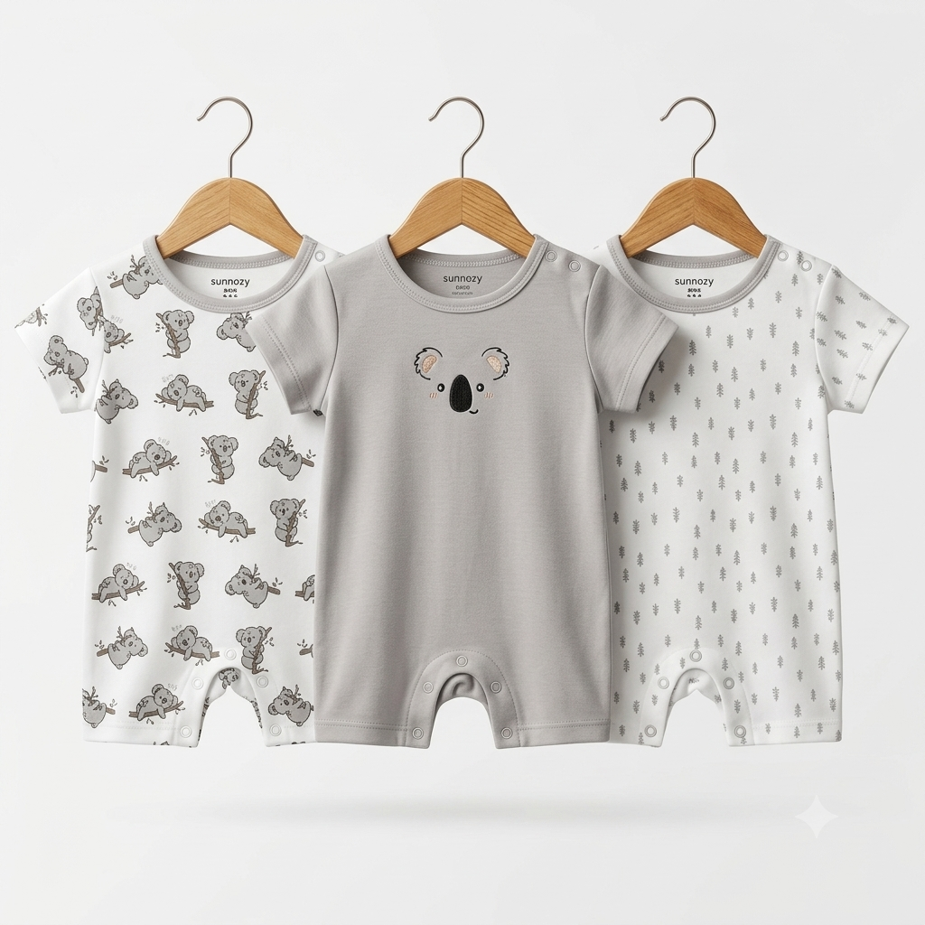 Short Leg Rompers - Gray - Cartoon