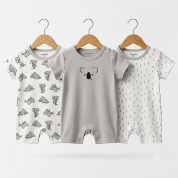Short Leg Rompers - Gray - Cartoon