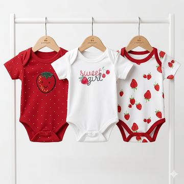 Pack of 3 Half Sleeve Bodysuits - Strawberry