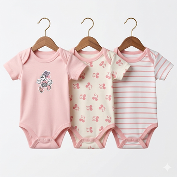 Pack of 3 Half Sleeve Bodysuits - Pink Mickey