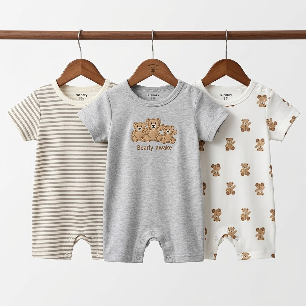 Short Leg Rompers - Gray - Bears