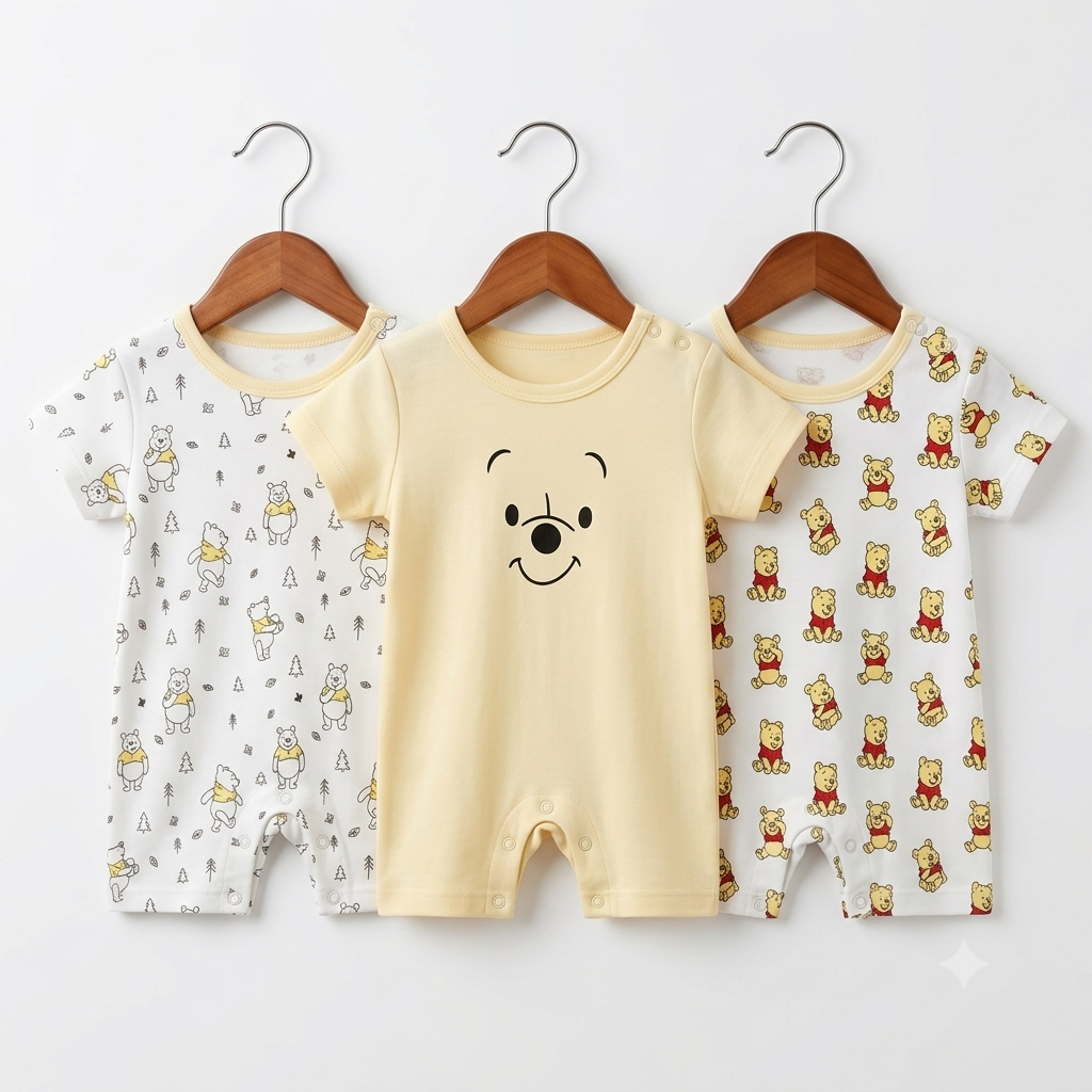 Short Leg Rompers - Yellow - Bear