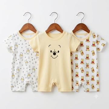 Short Leg Rompers - Yellow - Bear
